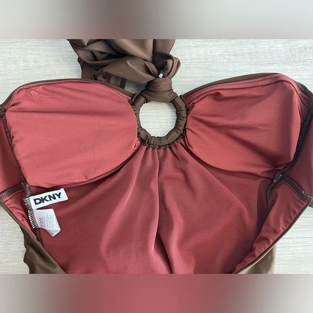 DKNY Women’s Brown One-Piece Halterneck Swimsuit - Picture 10 of 11